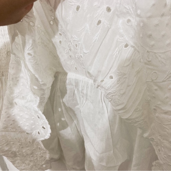 Loveshackfancy Jayce White Smocked Lace Mini Ruffle Dress Size L NWT - Picture 11 of 14